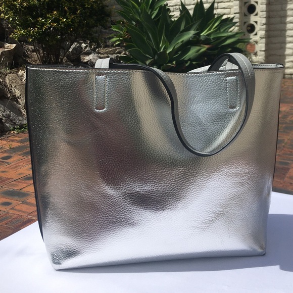 NWT Marcs Metallic Silver/Grey Reversible Shopper Tote Bag/Shoulder Bag - Picture 3 of 15